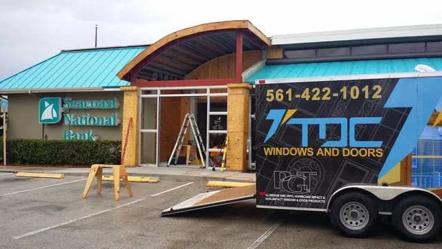 TDC installing impact glazing at a bank branch