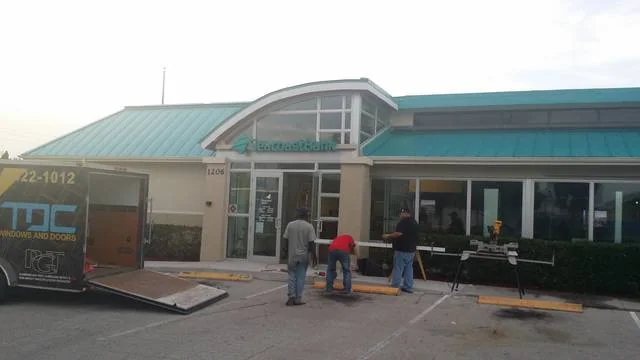 Commercial storefront glazing in progress