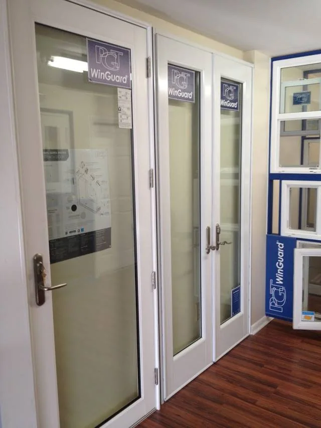 Impact door samples in the showroom